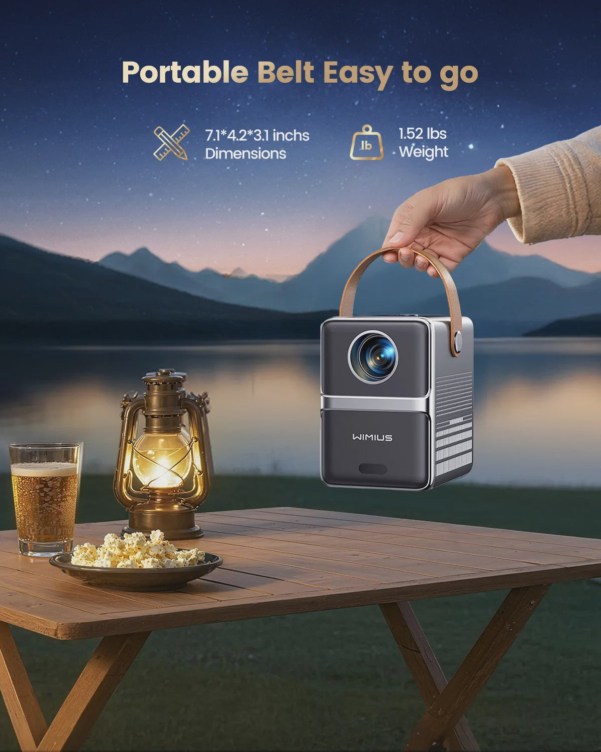 Wimius P61 Portable 4K Projector - Officiële Netflix, 1600 ANSI Lumen, Auto Focus, WiFi 6