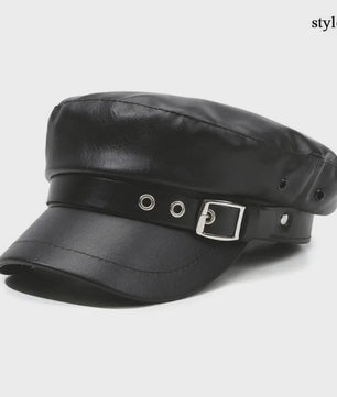 Klassieke Zwarte PU Lederen Baret met Vizier - Retro Stijl Pet voor Dames