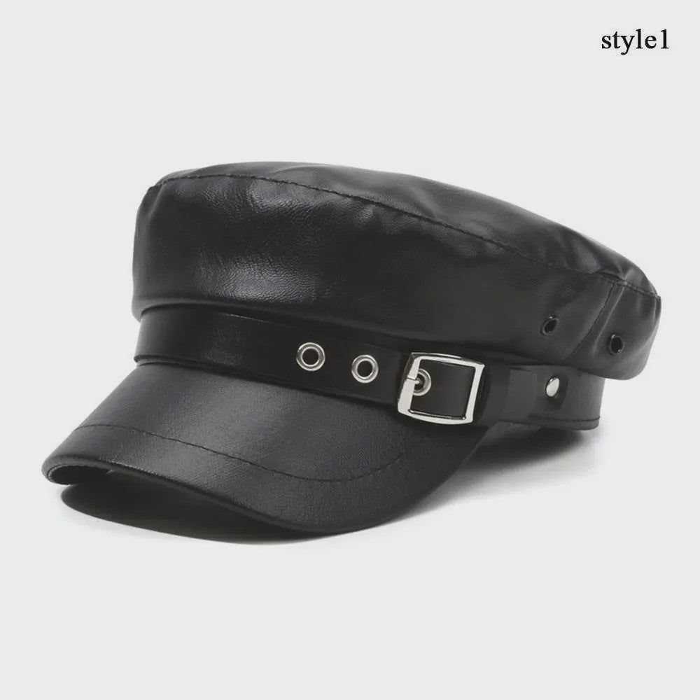 Klassieke Zwarte PU Lederen Baret met Vizier - Retro Stijl Pet voor Dames