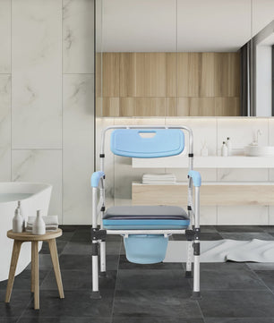 In hoogte verstelbare Douche-Toiletstoel met Rugleuning & Antislip - Inclusief Emmer voor Ouderen & Mindervaliden