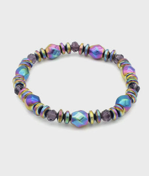 Handgemaakte Regenboog Hematite Kralen Armband met Kristal - Uniseks