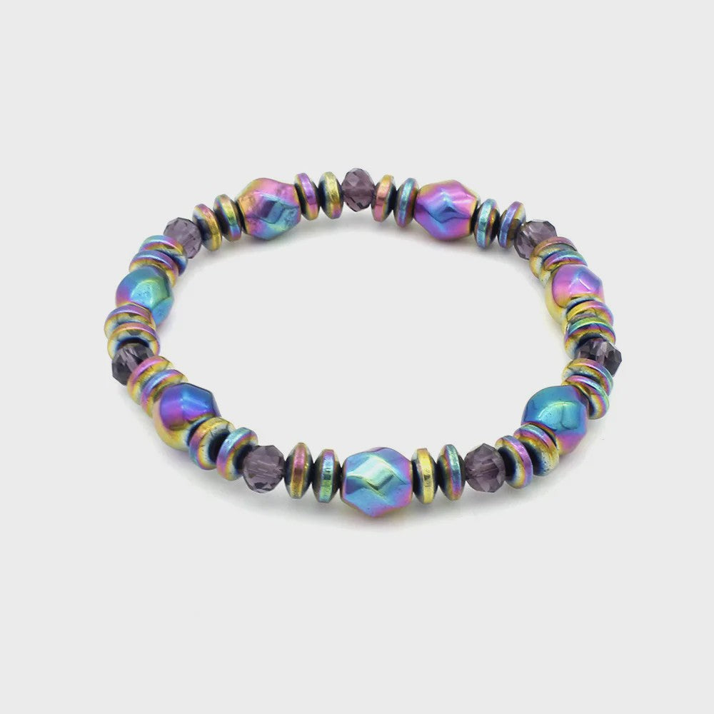 Handgemaakte Regenboog Hematite Kralen Armband met Kristal - Uniseks