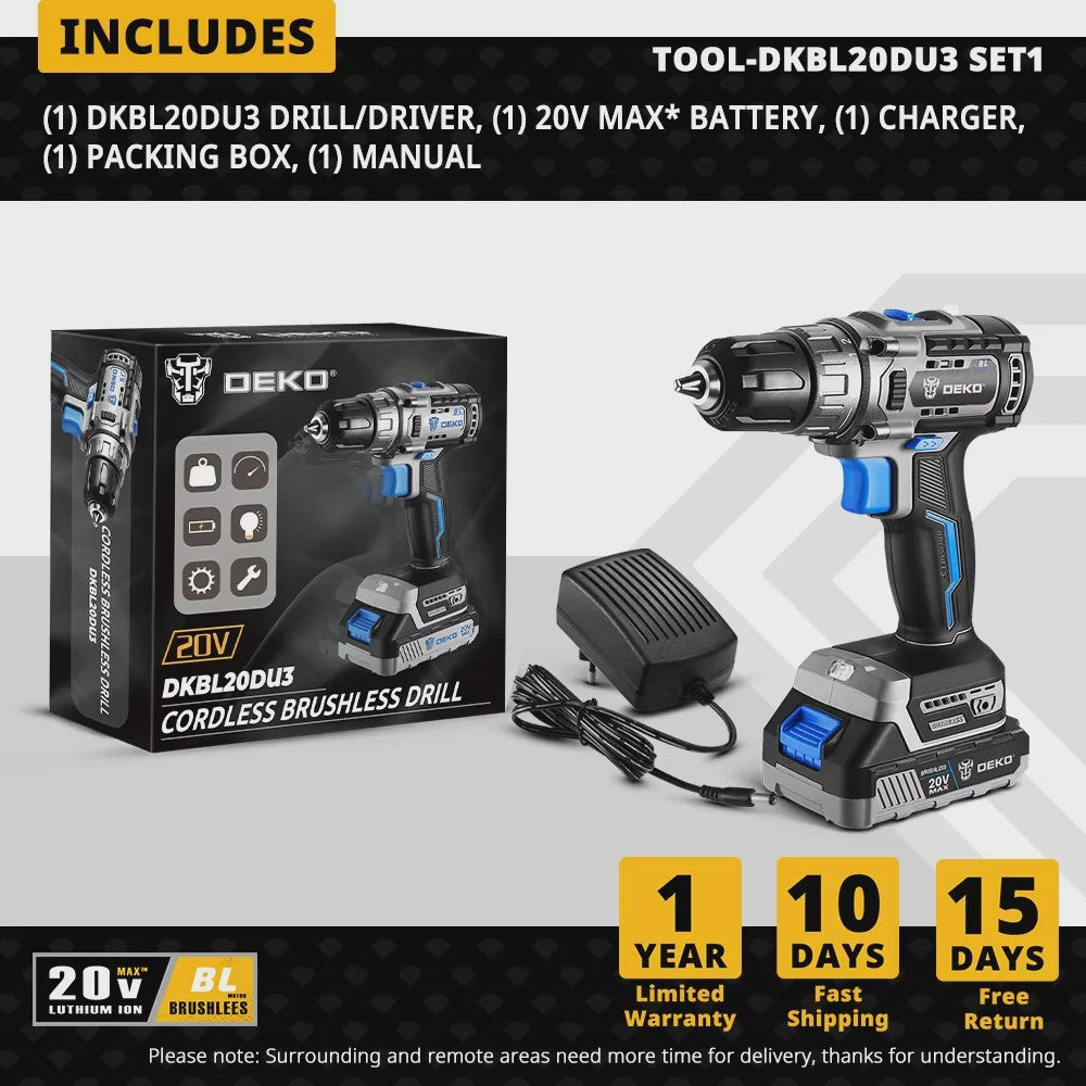 DEKO 20V Brushless Accuboormachine Set - Krachtige Mini Elektrische Schroevendraaier