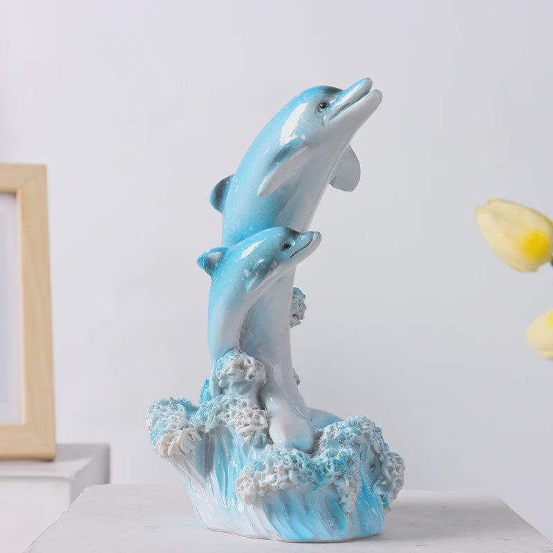 Decoratieve Dolfijnen Familie Beeldje van Hars - Sfeervolle Woondecoratie