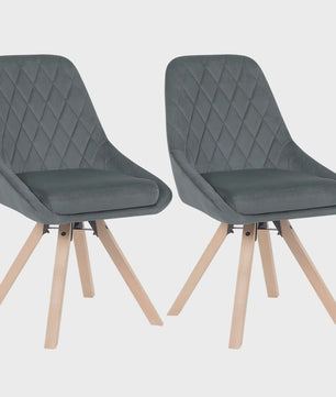 Set van 2 fluwelen eetkamerstoelen, draaibaar en ergonomisch met houten poten