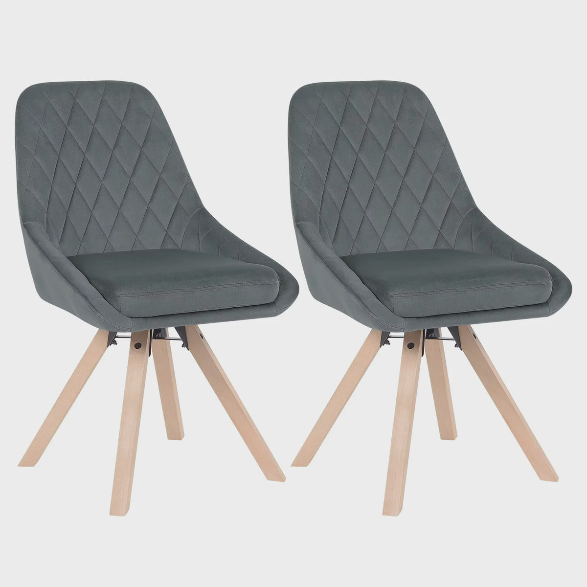 Set van 2 fluwelen eetkamerstoelen, draaibaar en ergonomisch met houten poten