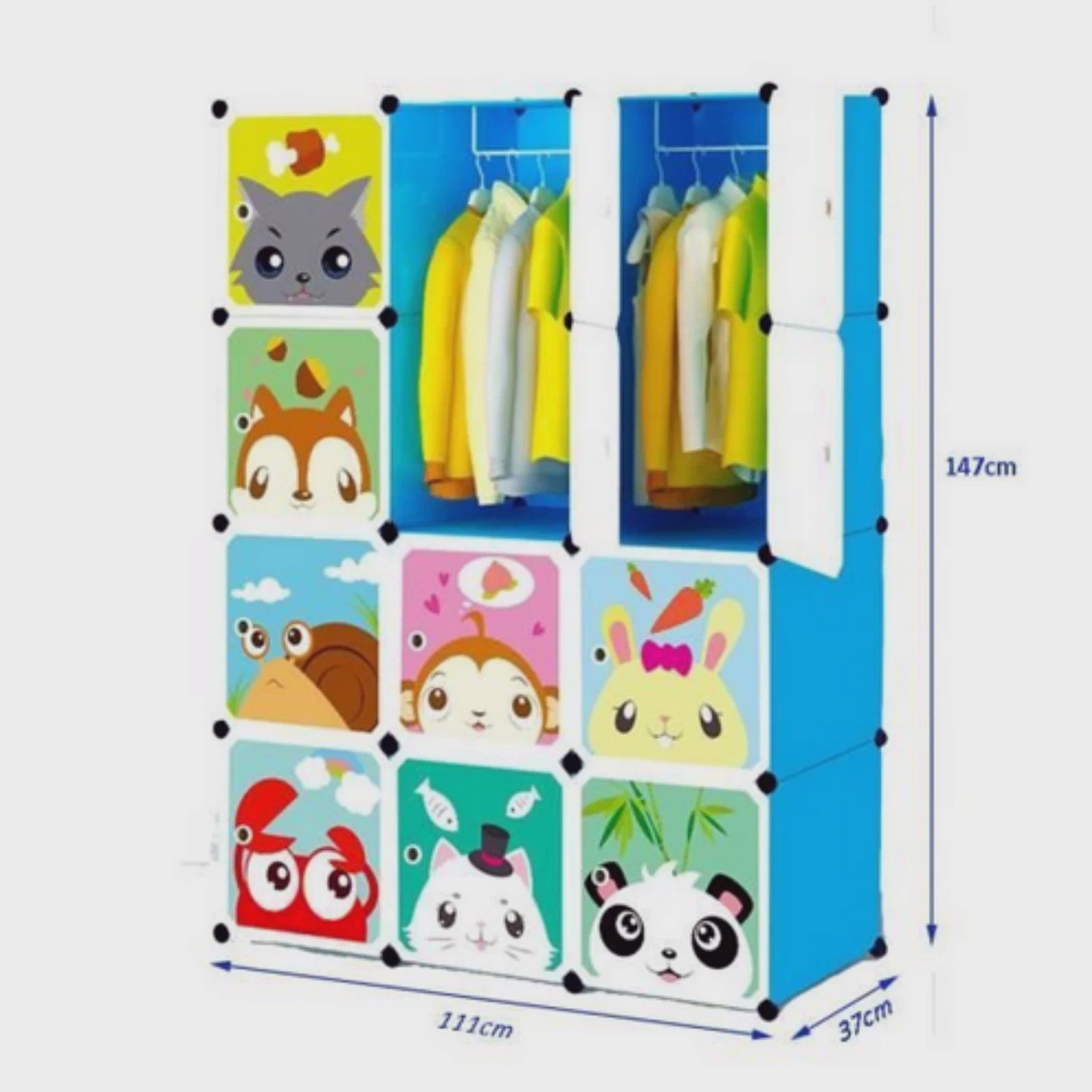 Kinder Kledingkast Uitbreidbaar met Deuren & Hangers - 111x37x147 cm