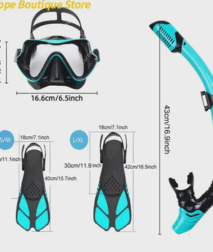 Compleet Snorkel Set voor Volwassenen: Panoramisch Anti-Condens Duikmasker, Droge Snorkel & Verstelbare Zwemvinnen