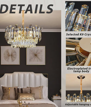 Luxe Gouden Kristallen Plafondlamp LED - 3 Kleuren Dimbaar - Hanglamp voor Eetkamer