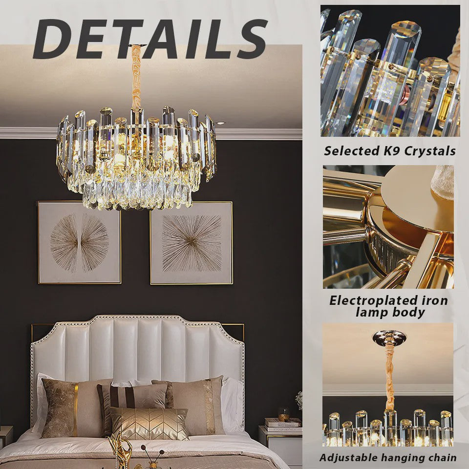Luxe Gouden Kristallen Plafondlamp LED - 3 Kleuren Dimbaar - Hanglamp voor Eetkamer