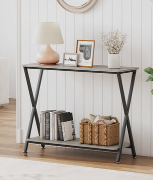 Industriële Console Tafel met Plank - Smal Metalen Frame voor Hal, Woonkamer of Entree