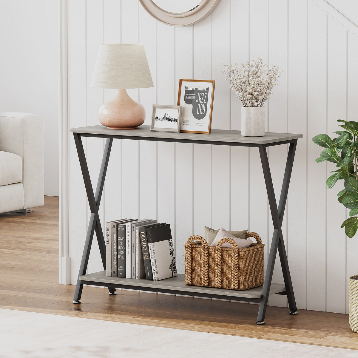 Industriële Console Tafel met Plank - Smal Metalen Frame voor Hal, Woonkamer of Entree