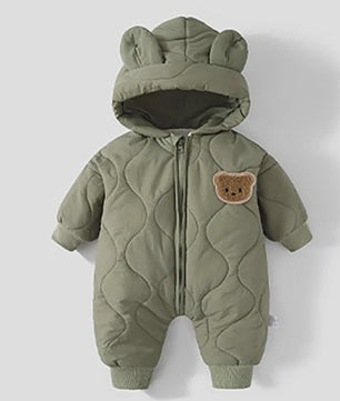Warme Winter Baby Romper met Berenprint en Pluche Voering - Jumpsuit voor Peuters