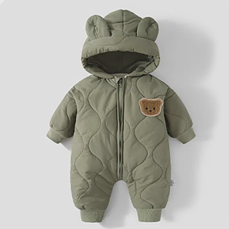 Warme Winter Baby Romper met Berenprint en Pluche Voering - Jumpsuit voor Peuters