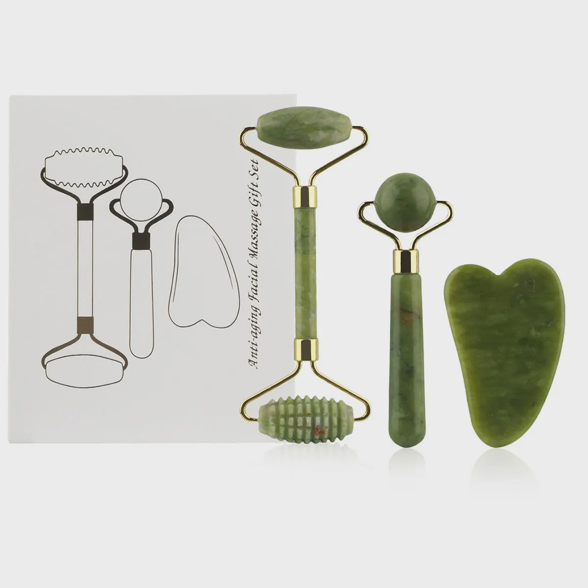 3-in-1 Gezichtsroller & Gua Sha Set - Jade Roller, Oogroller & Gezichtsmassage Tools