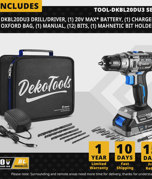 DEKO 20V Brushless Accuboormachine - Krachtige Mini Schroefmachine met 2 Snelheden & 18+1 Koppeling