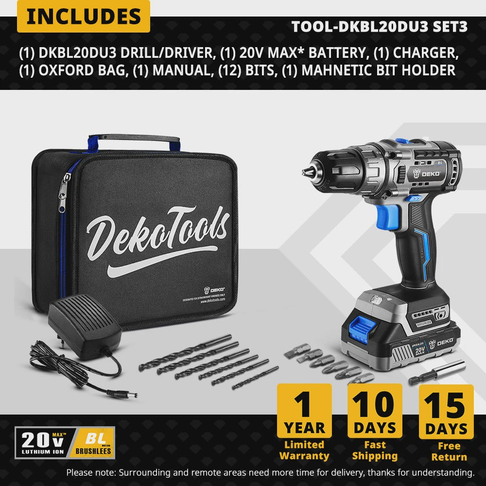 DEKO 20V Brushless Accuboormachine - Krachtige Mini Schroefmachine met 2 Snelheden & 18+1 Koppeling