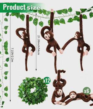 6 Stuks Hangende Pluche Apen met Kunstranken - Jungle & Safari Decoratie