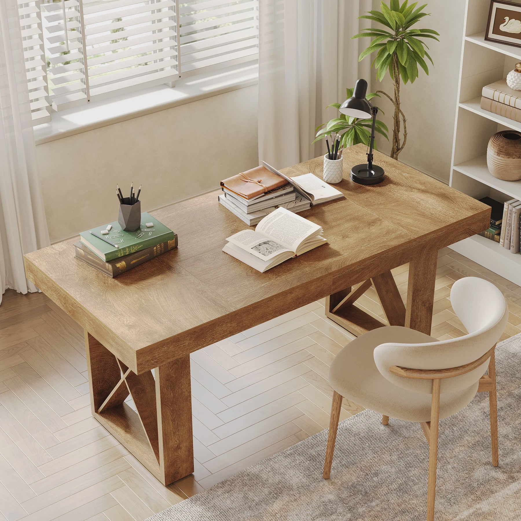 Eettafel 63 Inch Farmhouse Stijl - Bruin Hout - Geschikt voor 4-6 Personen
