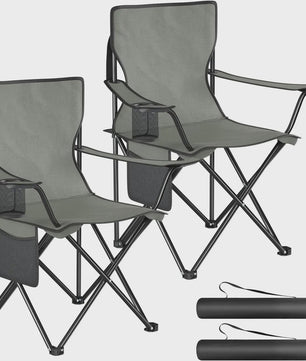 Set van 2 Campingstoelen met Drankhouder en Zijvak - Inclusief Draagtassen