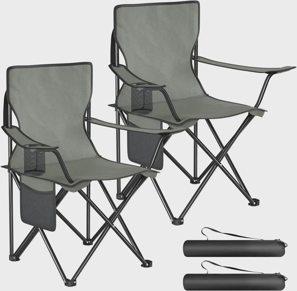 Set van 2 Campingstoelen met Drankhouder en Zijvak - Inclusief Draagtassen