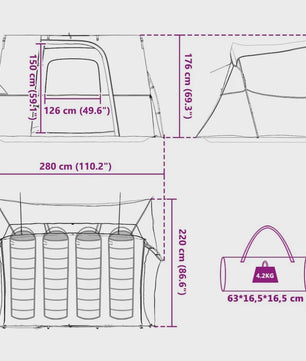 Ruime Outdoor Camping Tent 280x220x176 cm - Lichtgewicht Taffeta met Glasvezelstokken en Draagtas
