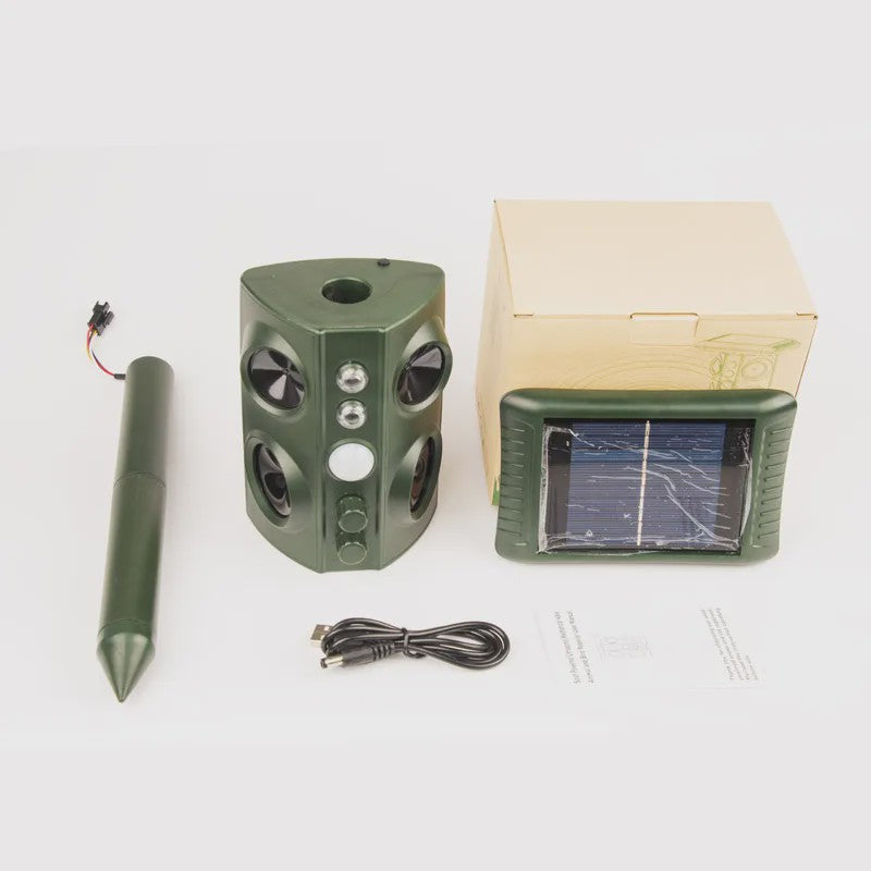 Solar Ongedierteverjager met Ultrasoon Geluid, LED Licht & Vibratie - Tuin & Gazon