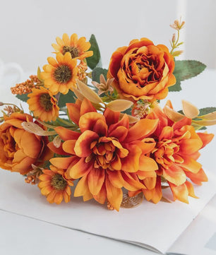 Kunstboeket Dahlia Rozen Madeliefjes - Zijde Bloemen voor Feestelijke Decoratie