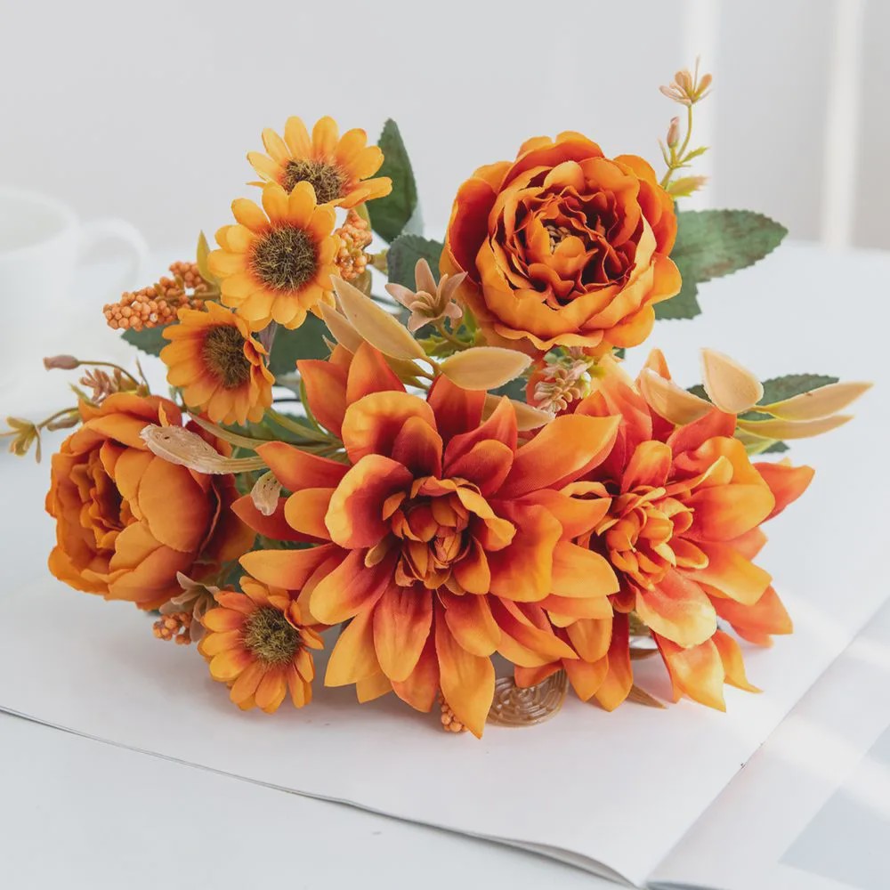 Kunstboeket Dahlia Rozen Madeliefjes - Zijde Bloemen voor Feestelijke Decoratie