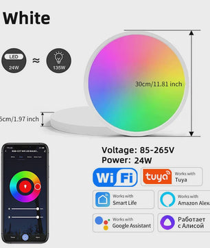 Slimme Plafondlamp 24W - WiFi & Bluetooth, RGB Kleuren, Dimbare LED met App, Alexa & Google Home Compatibel