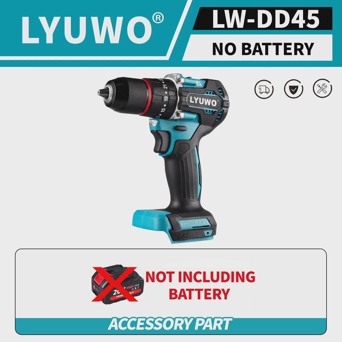 LYUWO 20V Brushless Accu Klopboormachine & Schroefmachine | 4.0Ah Batterij