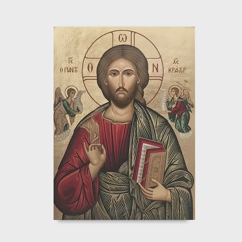 Byzantijnse Wanddecoratie: Jezus op de Troon van de Almachtige - Gouden Religieuze Kunst