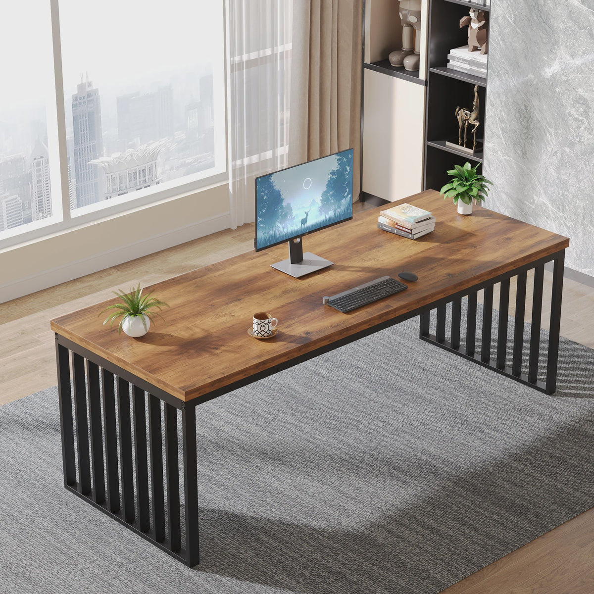 Industriële 180cm Bureau voor 2 Personen met Metalen Frame