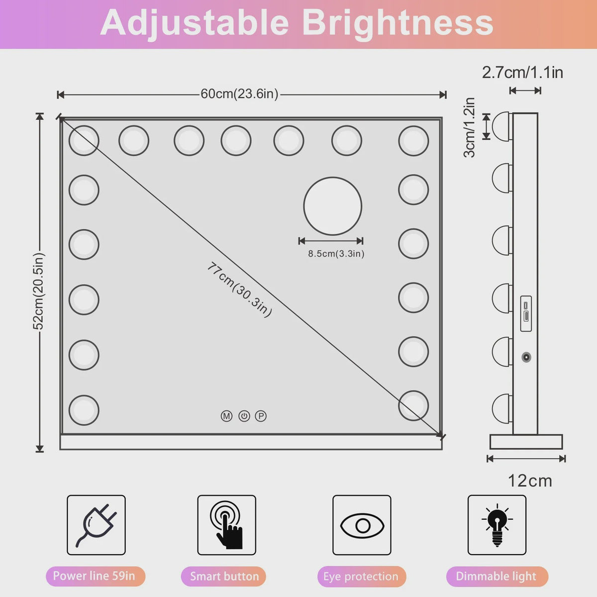 Hollywood Make-up Spiegel met 14/17 LED Lampjes - 3 Kleuren, Dimbaar, USB & Touch Control