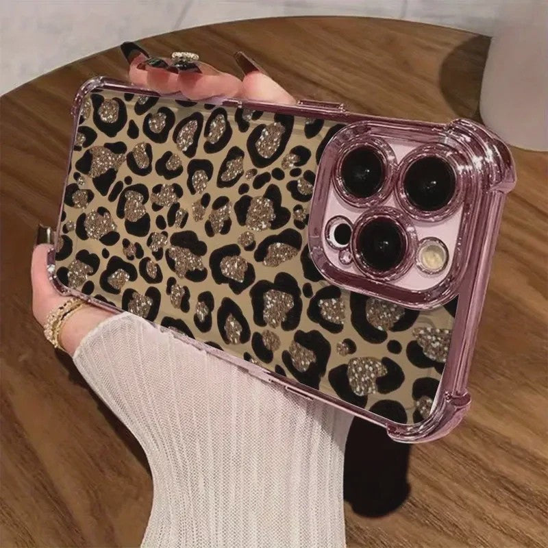 Luxe Leopard Print Telefoonhoesje met Plating & Anti-Val Bescherming voor Samsung