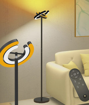 Moderne LED Vloerlamp met Afstandsbediening - Dimbare Staande Leeslamp met 2 Draaibare Lichten