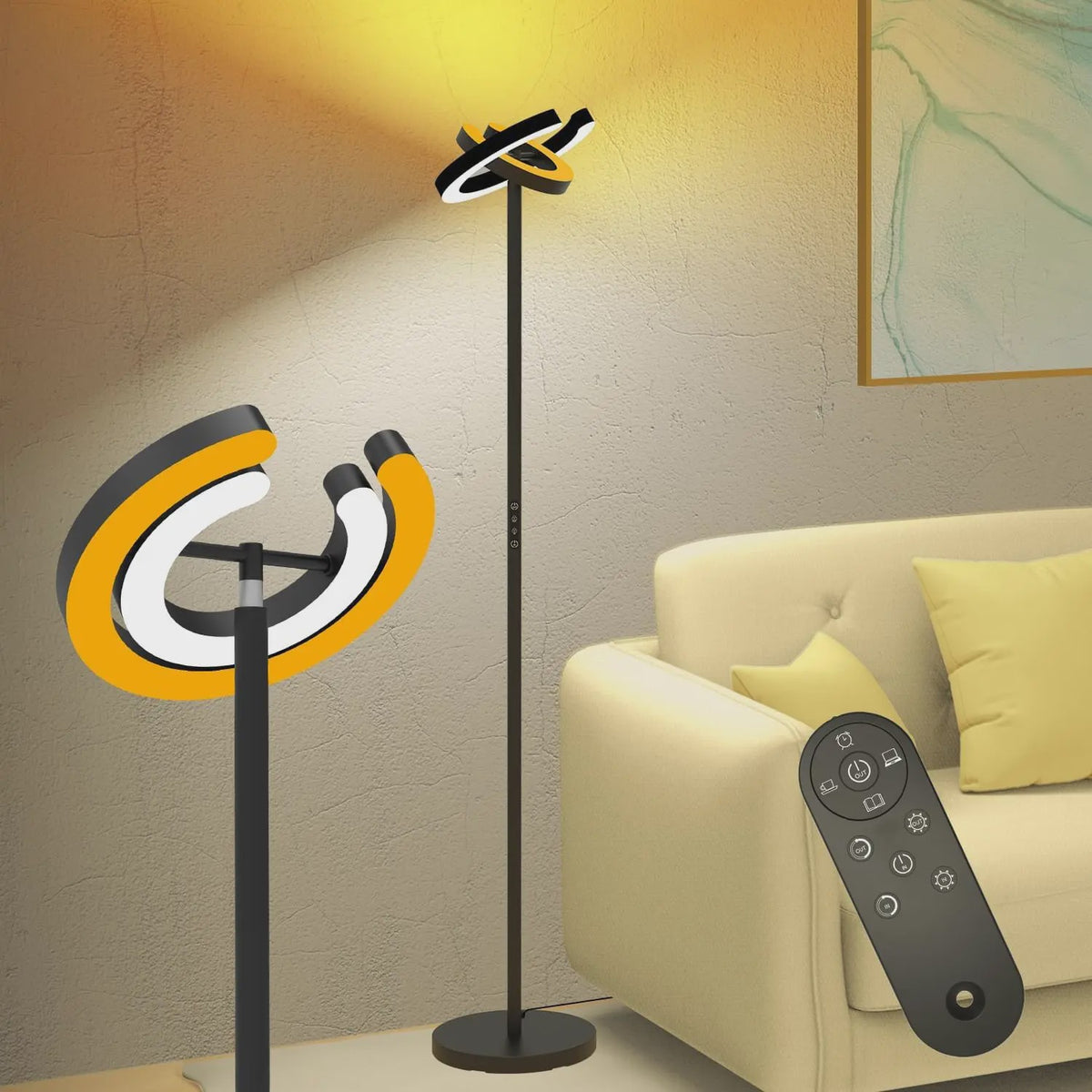 Moderne LED Vloerlamp met Afstandsbediening - Dimbare Staande Leeslamp met 2 Draaibare Lichten
