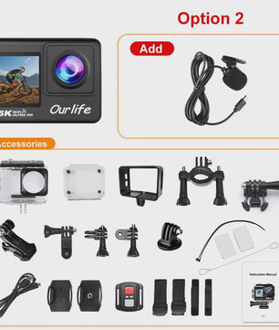 Ourlife 5K Action Camera met 2.0" Touchscreen, WiFi, 170° Groothoek & 30M Waterdicht
