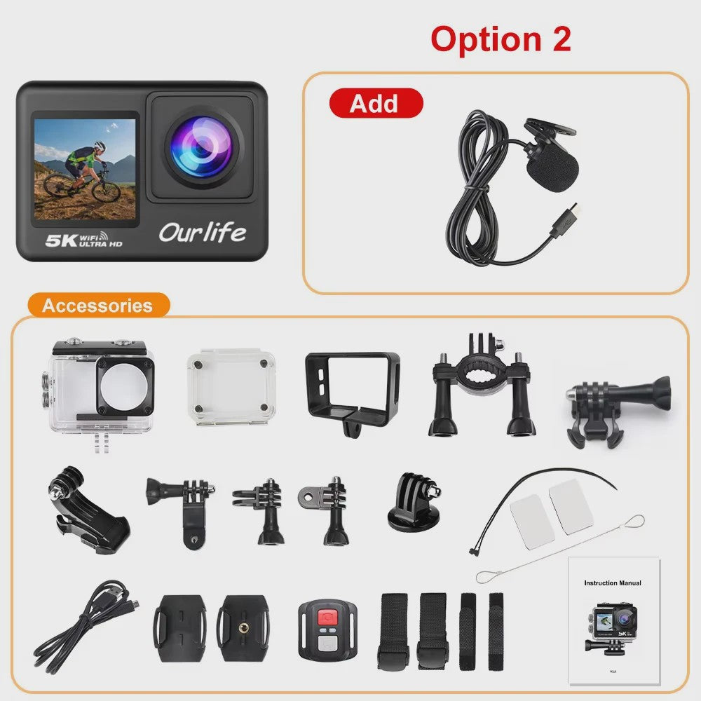 Ourlife 5K Action Camera met 2.0" Touchscreen, WiFi, 170° Groothoek & 30M Waterdicht