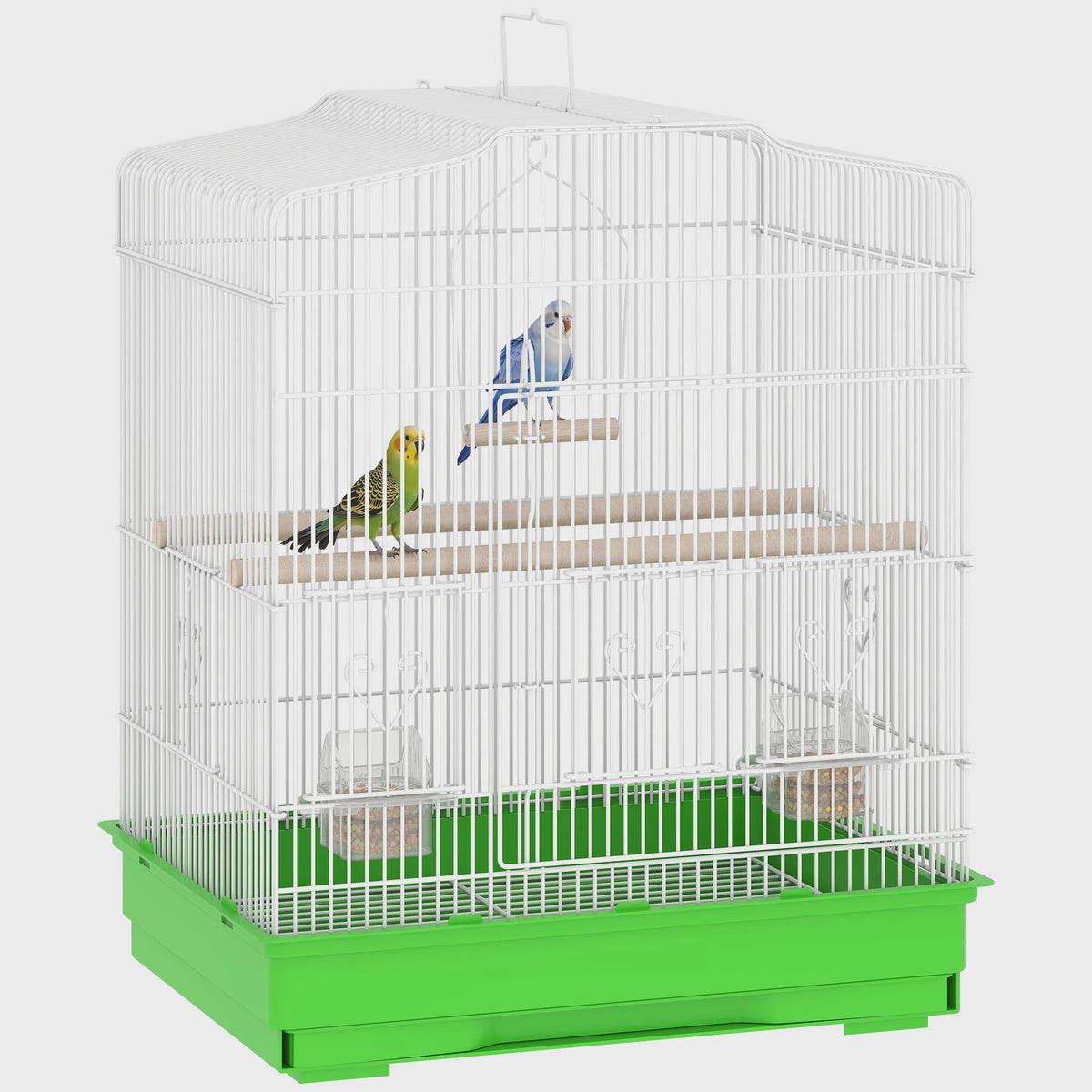 Pawhut Vogelkooi 46.5x36x59 cm met 2 Voederbakjes, 2 Zitstokken, Schommel en Uitschuifbare Lade
