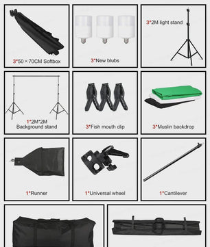 Professionele Fotostudio Softbox Verlichtingskit met Achtergrondframe en Backdrops