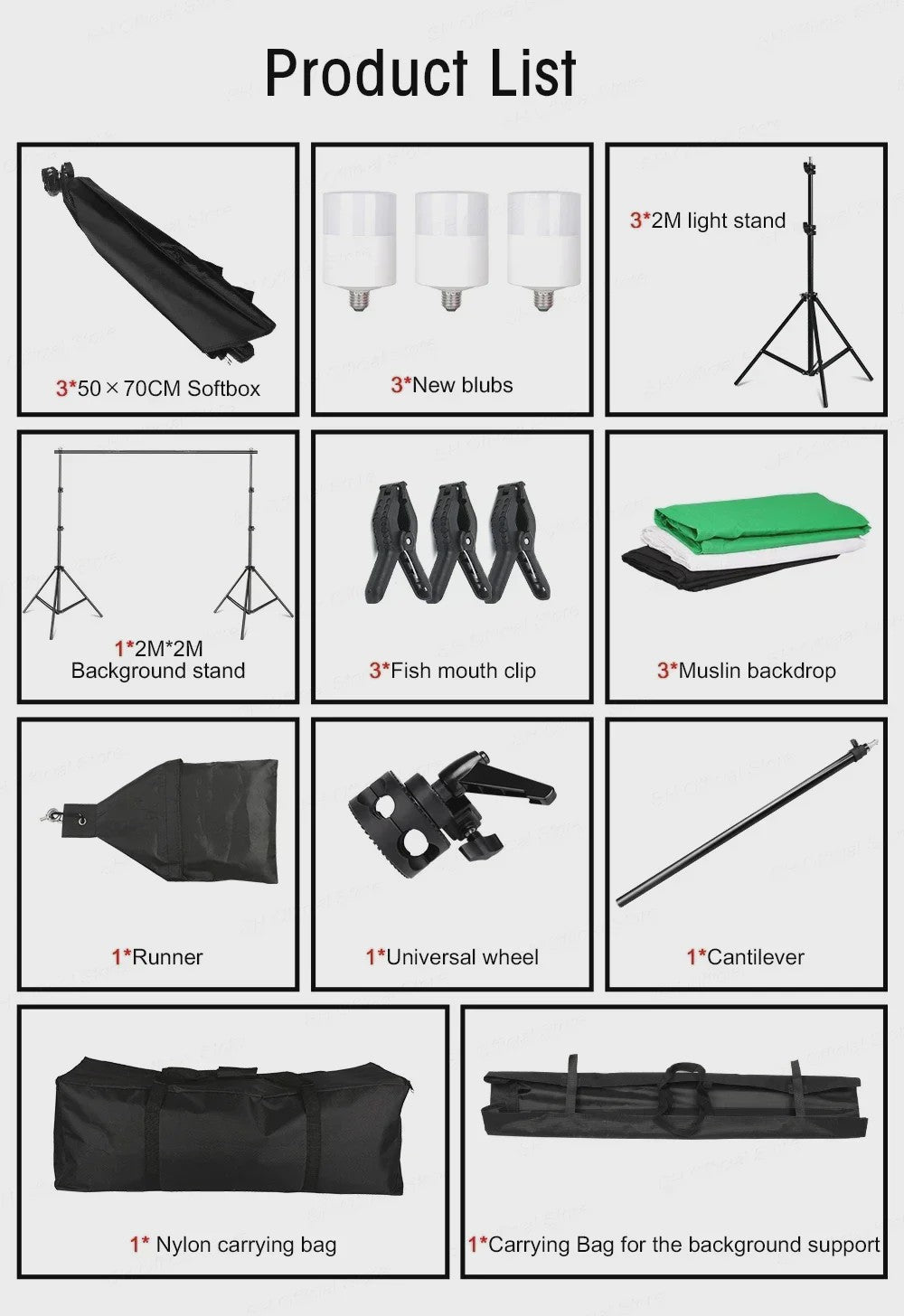 Professionele Fotostudio Softbox Verlichtingskit met Achtergrondframe en Backdrops