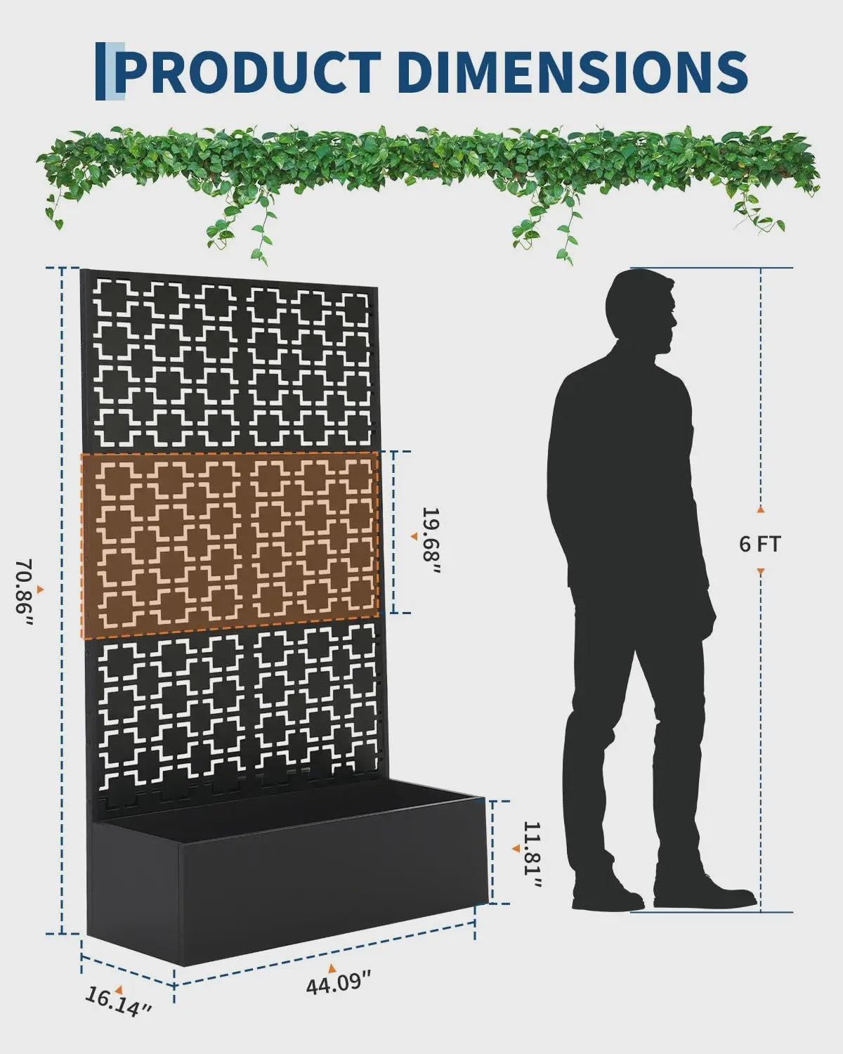 Metalen Plantenbak met Geometrisch Trellis Scherm - 180 cm Hoog