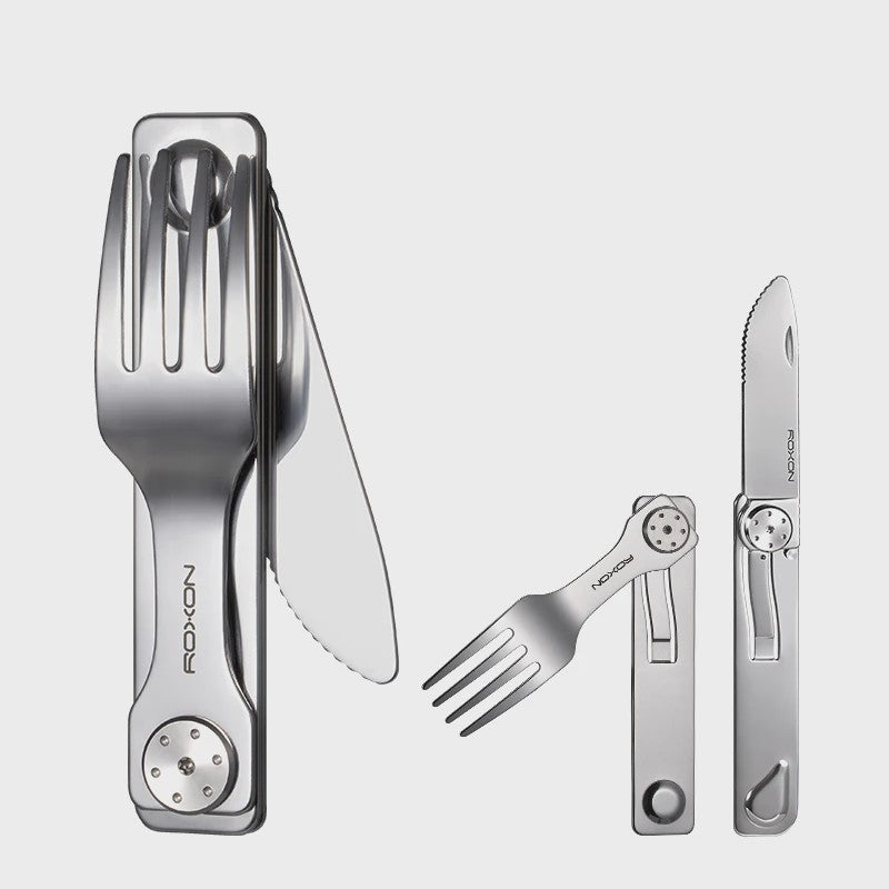 ROXON Outdoor Camping Bestekset - RVS Draagbaar en Demontabel