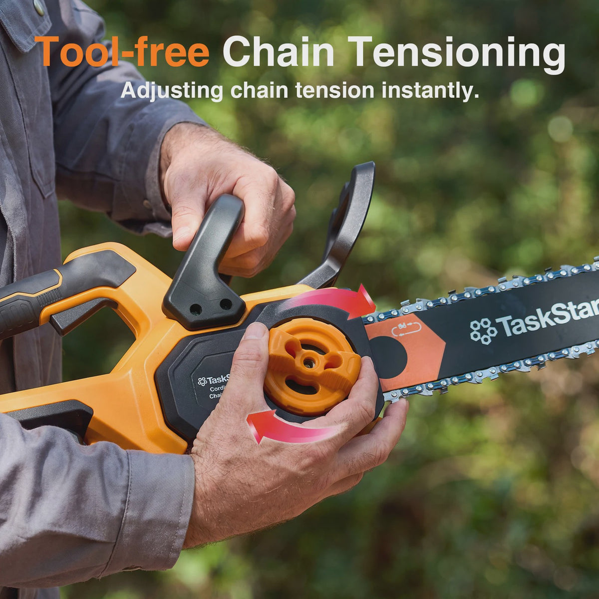 TaskStar 12-Inch Accu Kettingzaag - Krachtig, Borstelloos & Automatische Olie - Incl. 2x 4000mAh Batterijen