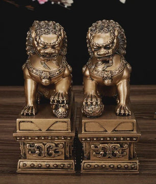 Chinese Geluks Leeuw Standbeeld - Feng Shui Decoratie Beeldje van Resin
