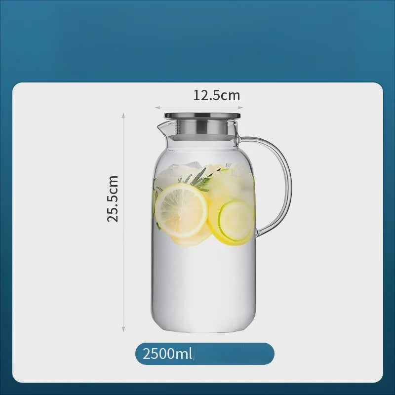 Glazen Waterkan 2.5L met Deksel - Hittebestendig Borosilicaatglas