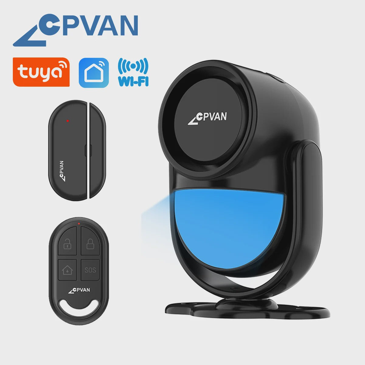 CPVAN Smart Home Alarm Systeem met PIR Bewegingsmelder, Deursensor en Afstandsbediening - Tuya WIFI