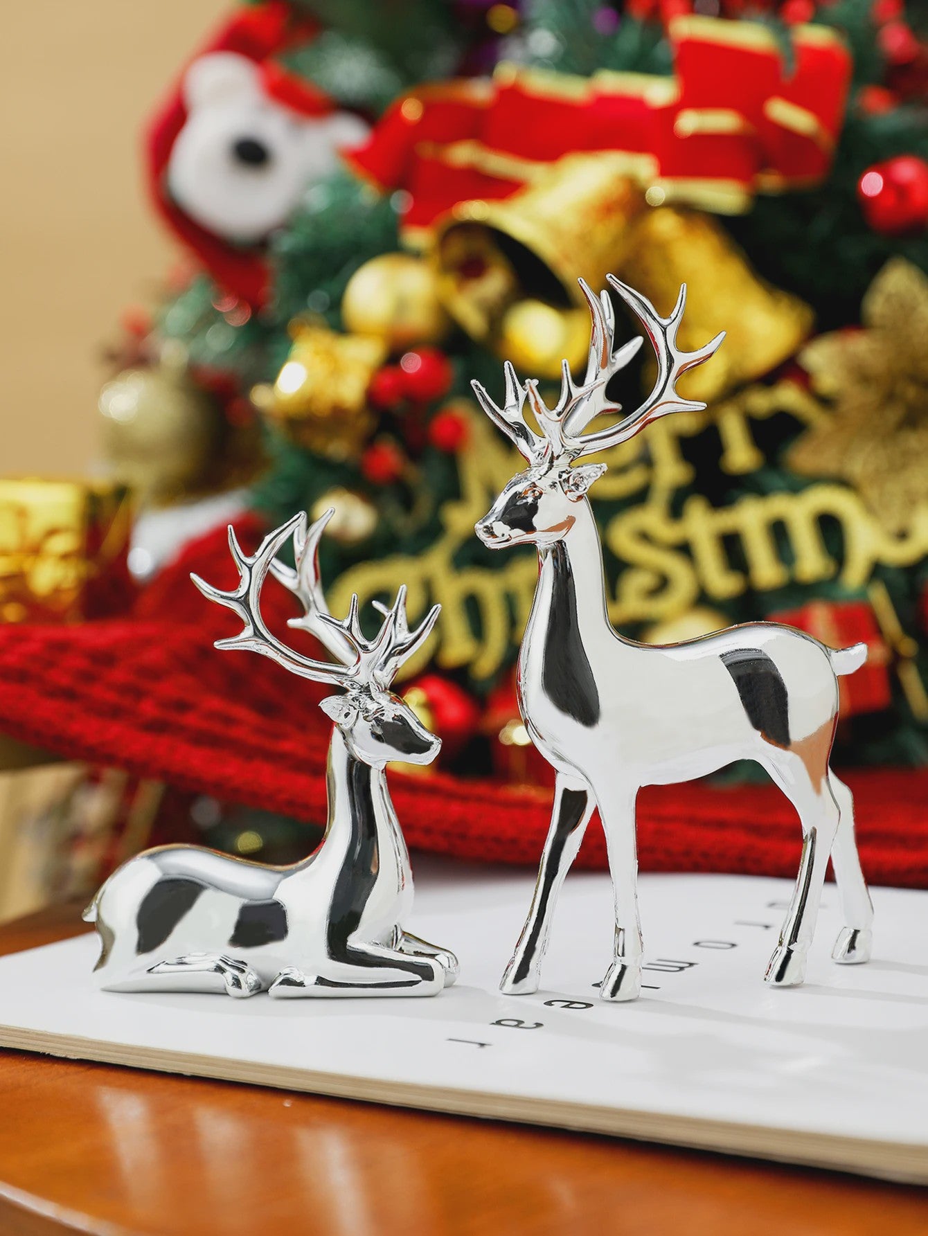 Set van 2 Kerst Herten Decoratie Beeldjes - Rustiek Tafeldecoratie