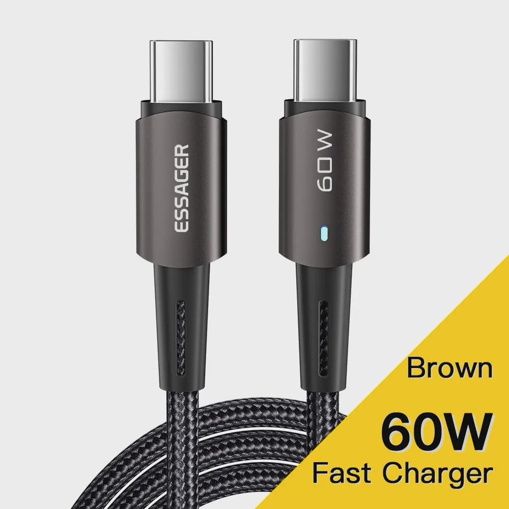 Essager PD 100W Type C naar C Kabel - Snel Opladen & Data voor Telefoon, Laptop, iPad